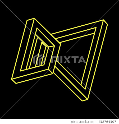 Impossible shapes. Sacred geometry. Optical illusion figure. Abstract eternal geometric object. Impossible endless outline shape. Op art. Impossible geometry shape on a black background. Escher style. 138764307