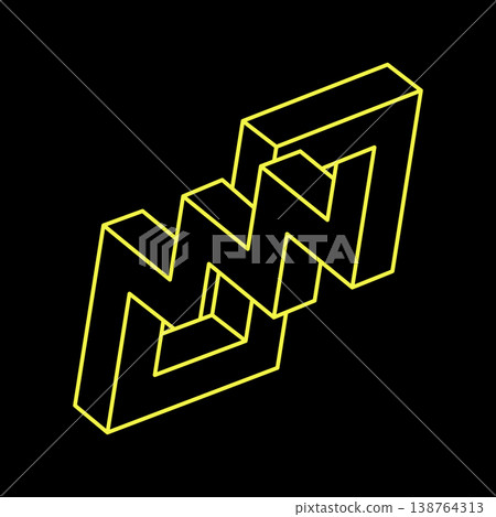 Impossible optical illusion shapes. Optical art object. Impossible figure. Geometry. Escher style. Impossible optical illusion shapes. Optical art object. Impossible figure. Geometry. Escher style. 138764313