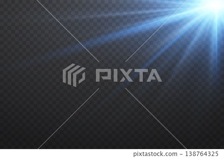 Blue light effect creating an optical flare with radiant beams Blue light effect creating an optical flare with radiant beams 138764325