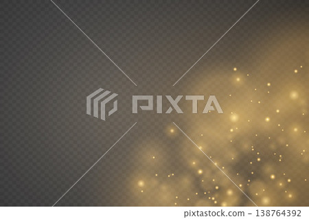 Golden dust particles creating sparkling light effect on transparent background Golden dust particles creating sparkling light effect on transparent background 138764392