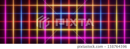Colorful neon light grid pattern forming abstract digital technology background Colorful neon light grid pattern forming abstract digital technology background 138764396