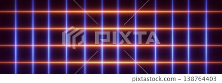Neon grid structure forming a glowing light pattern, visualizing modern network connections Neon grid structure forming a glowing light pattern, visualizing modern network connections 138764403