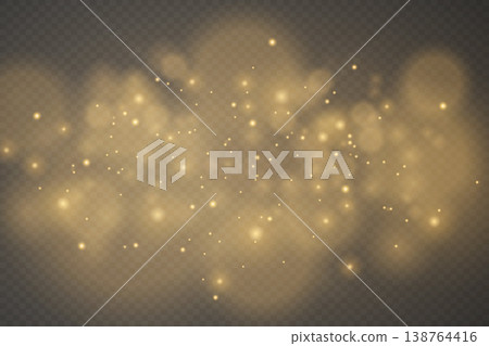 Golden dust particles creating sparkling glitter effect on transparent background 138764416