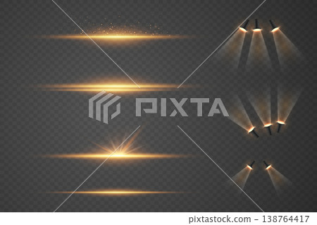 Illuminating glowing light rays, starbursts, and lamp beams for design overlay decoration 138764417