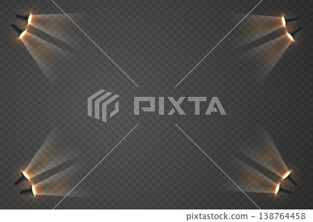 Spotlights creating light beams on dark background, emphasizing visual effects overlay Spotlights creating light beams on dark background, emphasizing visual effects overlay 138764458
