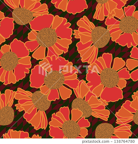 Fresh helenium floral seamless vector pattern. Great for home decor, fabric, wallpaper, stationery, design projects. Fresh helenium floral seamless vector pattern. Great for home decor, fabric, wallpaper, stationery, design projects. 138764780