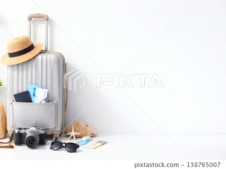 Copy space background for suitcase and travel items (left-aligned) 138765007