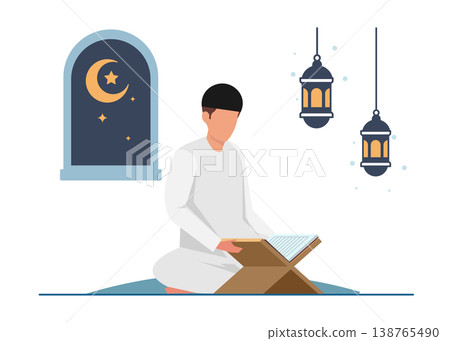 Muslim man reading holy quran stock illustration Muslim man reading holy quran stock illustration 138765490
