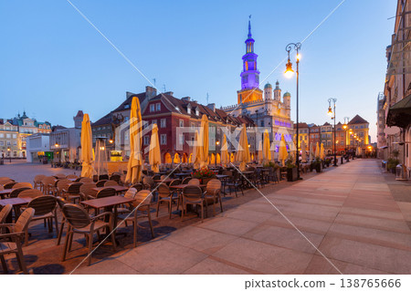 Poznan Town Hall at dawn from side street in Poznan, Poland 138765666