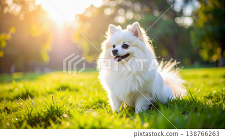可愛的白色博美犬 138766263