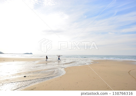 A scene of a couple strolling by the sea in Itoshima. A scene of a couple strolling by the sea in Itoshima. 138766316