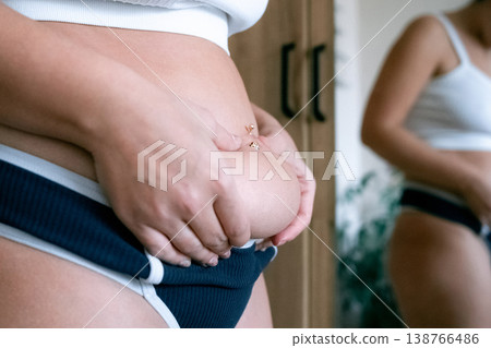 Female torso. Overweight abdomen detail. Real beauty concept Female torso. Overweight abdomen detail. Real beauty concept 138766486