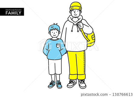 A set of colorful, cute, and simple illustrations of a father and child. 138766613