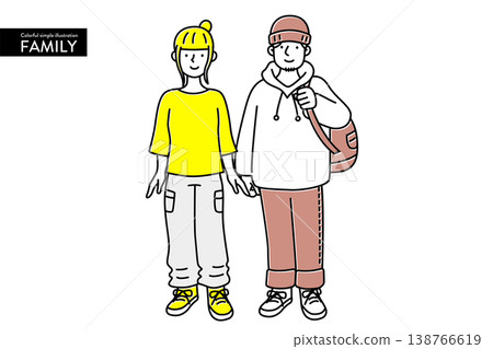 A colorful and cute simple illustration of a couple A colorful and cute simple illustration of a couple 138766619