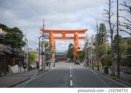 Kyoto scenery: Heian Shrine's large torii gate viewed from Jingu-michi Street (2) Kyoto scenery: Heian Shrine's large torii gate viewed from Jingu-michi Street (2) 138766733