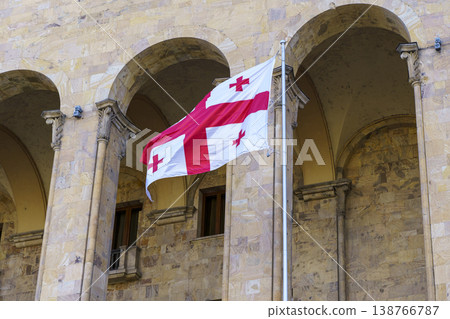Georgian Flag on state parliament with Arches. High quality photo Georgian Flag on state parliament with Arches. High quality photo 138766787