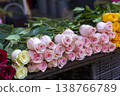 Buckets of Fresh Flowers and Roses at Street Flower Shop. High quality photo 138766789