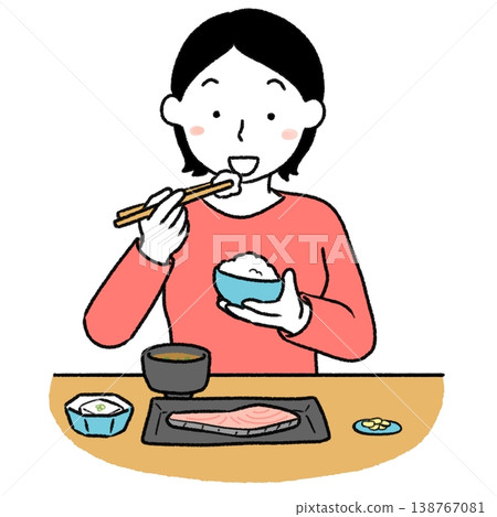一幅簡單的女性進食插圖。 一幅簡單的女性進食插圖。 138767081