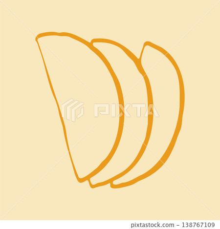 Hand drawn vector illustration of three fresh provolone or cheddar cheese slices. Simple doodle graphic of dairy product pieces for sandwich or healthy snack concepts 138767109