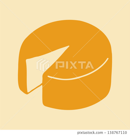 Hand drawn vector illustration of a solid round cheese head with one piece cut out. Artistic doodle graphic of a dairy product for farm market branding or gourmet food design Hand drawn vector illustration of a solid round cheese head with one piece cut out. Artistic doodle graphic of a dairy product for farm market branding or gourmet food design 138767110