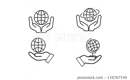 Hands Holding Globe Icons Set Representing Global Care, Support, Protection And Sustainability Hands Holding Globe Icons Set Representing Global Care, Support, Protection And Sustainability 138767549
