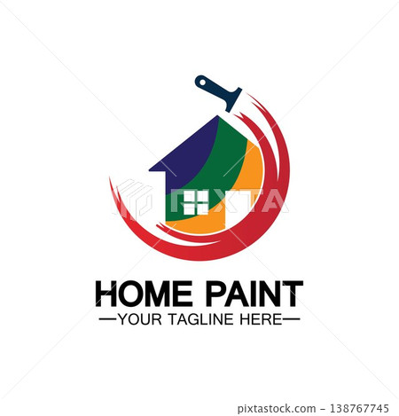 Home Painting Vector Logo Design.Home House Painting Service Coloring Logo Design Template.House painting service, decor and repair multicolor icon Vector logo. 138767745