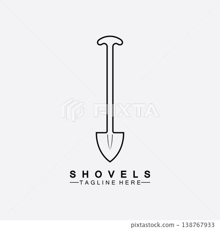 Shovel icon logo vector illustration design.Black Shovel icon logo isolated on white background. Shovel silhouette. Gardening tool. Tool for horticulture, agriculture, farming. Logo design template 138767933