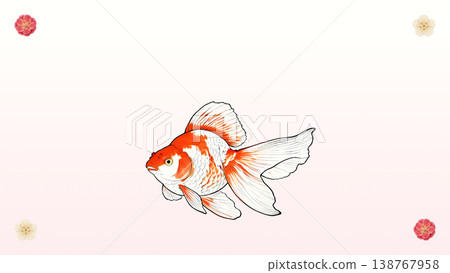 白色和紙漸變色，四角飾以梅花和金魚圖案－極簡日式背景插畫素材 138767958