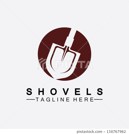 Shovel logo vector icon symbol illustration design.Shovel icon isolated on white background. Gardening tool. Tool for horticulture ,agriculture ,farming. Vector Illustration 138767962