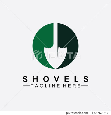Shovel logo vector icon symbol illustration design.Shovel icon isolated on white background. Gardening tool. Tool for horticulture ,agriculture ,farming. Vector Illustration 138767967