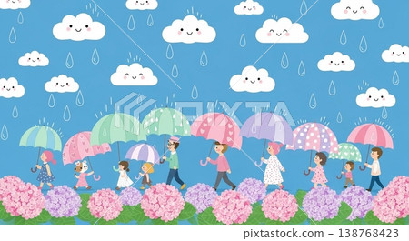Vector illustration background of hydrangea and rainy season 138768423