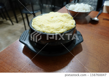 Traditional Korean Steamed Egg Custard in Stone Pot Traditional Korean Steamed Egg Custard in Stone Pot 138768847