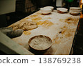 Making dough by female hands on wooden table background 138769238