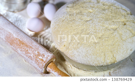 Home Baker Prepares To Shape Dough On Floured Surface Amid Cozy Lighting Home Baker Prepares To Shape Dough On Floured Surface Amid Cozy Lighting 138769429