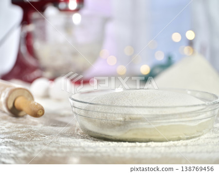 Crisp Pastry Base Ready On Floured Surface With Warm Lighting 138769456
