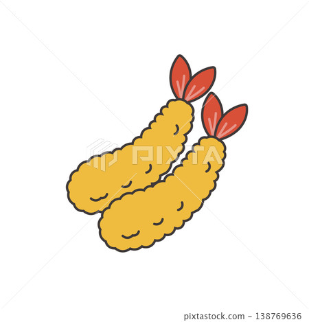 炸蝦的簡單插圖。食物插圖,便當配菜插圖,簡單,食材,便當盒材料。 炸蝦的簡單插圖。食物插圖,便當配菜插圖,簡單,食材,便當盒材料。 138769636
