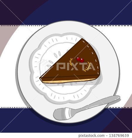 Chocolate tart plate illustration (blue tablecloth / clean / intellectual / cafe style) 138769639