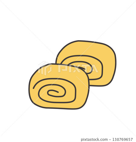 Simple illustration of tamagoyaki (Japanese rolled omelet). Food, tamagoyaki, illustration of a side dish for a bento box, simple, material, bento material. 138769657