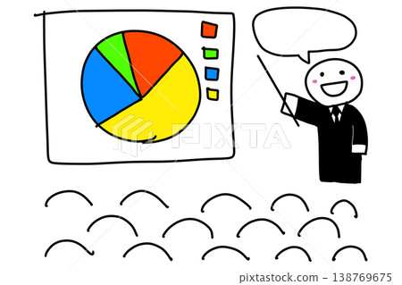 Illustration of a presenter and audience, hand-drawn style, transparent background PNG (Variation 4) 138769675