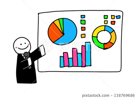 Hand-drawn style illustration of a person giving a presentation, transparent PNG (Variation 2) 138769686
