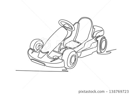 Continuous one line drawing go-kart racing vehicle, competitive karting. Steering wheel, open-cockpit frame, motor sport, racing club, hobby-themed. Single line draw design vector graphic illustration Continuous one line drawing go-kart racing vehicle, competitive karting. Steering wheel, open-cockpit frame, motor sport, racing club, hobby-themed. Single line draw design vector graphic illustration 138769723