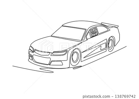 Continuous one line drawing professional stock car. Aggressive stance and aerodynamic shape, high-speed motor sports, professional racing branding. Single line draw design vector graphic illustration Continuous one line drawing professional stock car. Aggressive stance and aerodynamic shape, high-speed motor sports, professional racing branding. Single line draw design vector graphic illustration 138769742