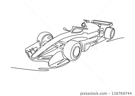 Continuous one line drawing Formula One racing car, emphasizing the intricate front wing and tire detail. High-tech precision, motor sport branding. Single line draw design vector graphic illustration Continuous one line drawing Formula One racing car, emphasizing the intricate front wing and tire detail. High-tech precision, motor sport branding. Single line draw design vector graphic illustration 138769744