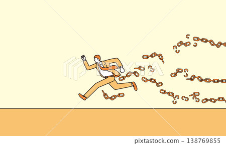 A businessman breaks the chains and moves forward. A businessman breaks the chains and moves forward. 138769855