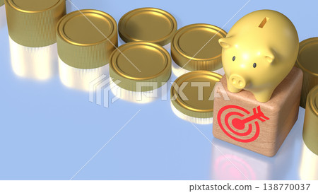 Golden Piggy Bank on Growth Coins Financial Investment Concept 3d render. 138770037