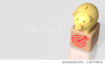 Golden Piggy Bank on Target Block Financial Goal Concept 3d render. 138770038