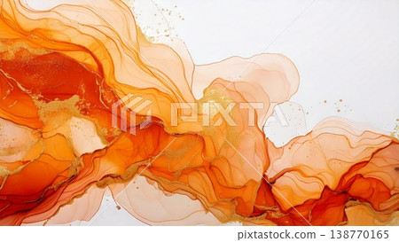 高品質、纖細、淺色的橙色酒精墨水畫，16:9 寬高比，AI 生成素材。 138770165