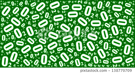 Green background featuring a dynamic pattern of the O2 oxygen chemical symbol in white. Ideal for environmental, healthcare, and science-themed designs. Green background featuring a dynamic pattern of the O2 oxygen chemical symbol in white. Ideal for environmental, healthcare, and science-themed designs. 138770709
