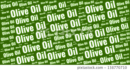 A word cloud pattern featuring Olive Oil text in various sizes and orientations. White typography on a vibrant green gradient background. A word cloud pattern featuring Olive Oil text in various sizes and orientations. White typography on a vibrant green gradient background. 138770710