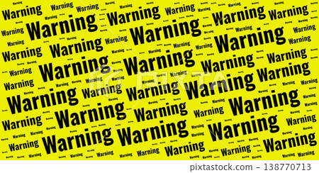 Yellow background featuring a dynamic pattern of the word Warning in black text. Ideal for safety notices, security alerts, and caution-themed graphic designs. 138770713